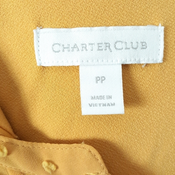 Charter Club Blouse PP Yellow Top Sheer Sleeve 562 - Picture 4 of 6